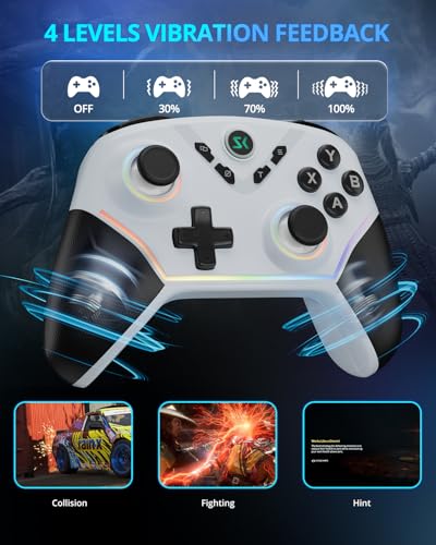 Multi-Platform Wireless Controller, PC Gaming Controller with 2.4G Adpater/Hall Joysticks/Hall Triggers/1200 mAh Battery/4 Programmable Buttons/RGB Lighting, Compatible with PC Windows 7/8.1/10/11, Switch/OLED/Lite, iOS, Android, Steam-White - color: Whit