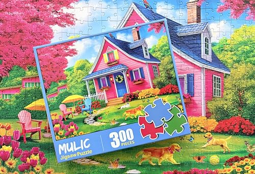 300 Piece Puzzles for Adults Kids - Jigsaw Puzzle - The Pink Courtyard House - color: Pink Courtyard House