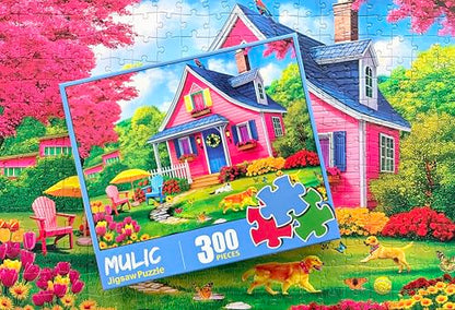 300 Piece Puzzles for Adults Kids - Jigsaw Puzzle - The Pink Courtyard House - color: Pink Courtyard House