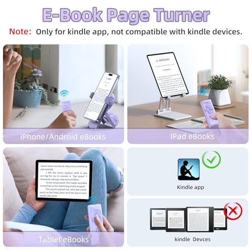 MILOUZ Remote Control Scrolling for Tiktok with Phone Stand,Page Turner for Kindle App E-Book,Bluetooth Camera Shutter Remote for iPhone, Android,iOS,iPad,Tablet (Purple) - color: Purple