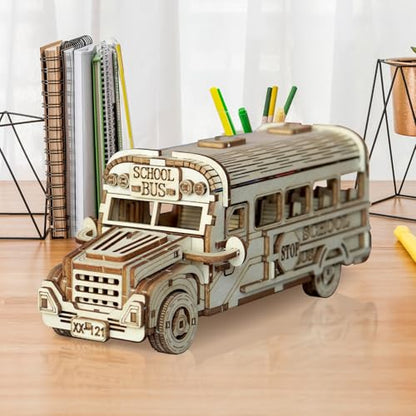 3D Wooden Puzzles for Adults, DIY School Bus Model Building Kit | Creative Craft & Model Kits for Adults, DIY Assembly Puzzle Desk Decor, Holiday Gift for Xmas, Teens Men 14+, STEM Project - style: School Bus
