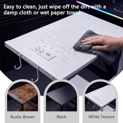 Height Adjustable PC Tower Stand with Charging Station | Computer Tower Stand with LED Light Strip, 23.6" × 15.7" Mobile Rolling CPU Holder for Office Home (White Texture,Large) - color: White Texture, size: 23.6'' × 15.7''