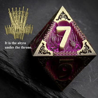 Haxtec Metal Dice Set Purple Black Dragon Pattern Metal DND Dice with Leather Dice Bag Polyhedral D&D Dice Compatible with Dungeons and Dragons TTRPG Gifts - color: Bronze Matt Purple