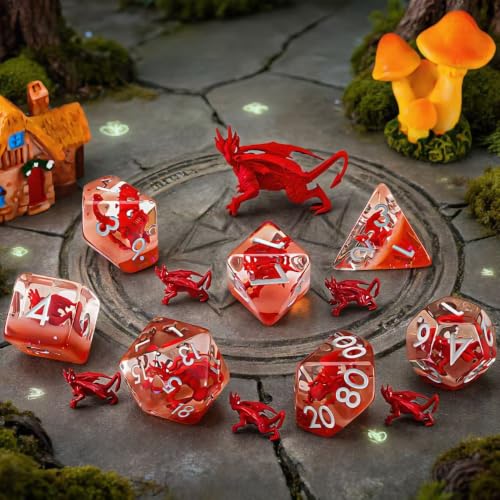 DND Resin Dice Set, Polyhedral D&D Red Dragon Dice Inclusion Dice for Dungeons and Dragons MTG RPG (Red Dragon) - color: Red Dragon