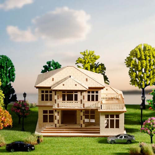 3D Wooden Puzzle for Adults, Villa Model Kit, DIY Building Puzzle | Miniature building kit, home office decor, stress relief craft, screen-free hobby, gift for friends/teens/DIY lovers - style: Two Layers