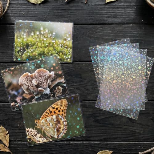 HFATMOS 300 Pcs Photocard Sleeves Laser Flashing Holographic Card Protector | Dustproof Card Sleeves for Mini Photos Credit Name Trading Cards Album Photo Cards, Four-Pointed Stars Pattern - color: Four-pointed Stars Pattern