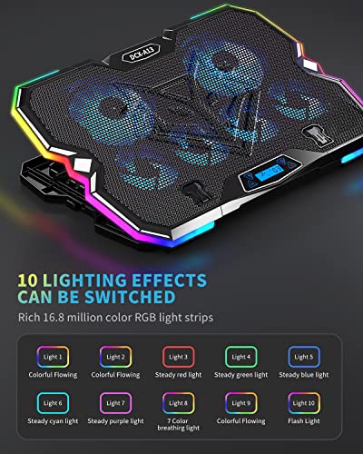 KeiBn Upgrade Laptop Cooling Pad A13,RGB Lights Laptop Cooler 6 Fans for up to 15.6 Inch Laptops,10 Modes Light, 7 Height Stands, 2 USB Ports - Blue