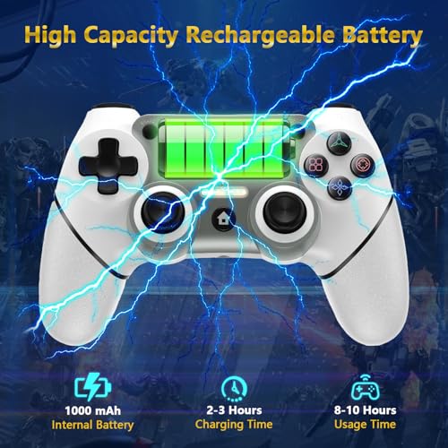 Wireless Controller Compatible with PS4/Pro/Slim, Black ps4 controller with Dual Vibration, 1000mAh Battery, 6-Axis Motion Sensor, Built-in Speaker & 3.5mm Headphone Jack, Charging Cable (White) - color: White