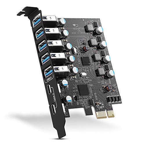 PCIE USB 3.0 Expansion Card 7 Ports (5X Type-A and 2 USB C) PCIe Card | Super Speed PCI Express USB 3.0 Hub Controller Adapter, PCIe USB Expansion Card for Windows 11/10/8/7/XP and MAC OS/Linux