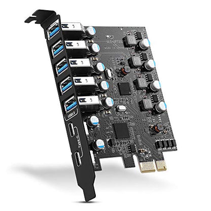 PCIE USB 3.0 Expansion Card 7 Ports (5X Type-A and 2 USB C) PCIe Card | Super Speed PCI Express USB 3.0 Hub Controller Adapter, PCIe USB Expansion Card for Windows 11/10/8/7/XP and MAC OS/Linux