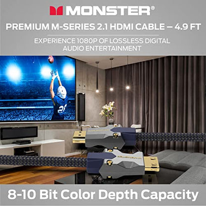 Monster M3000 Ultra High Speed HDMI Cable 4.9 ft, 8K 60Hz, 48 Gbps, HDR, ARC/eARC, 7.1 Audio, Braided Duraflex Jacket, Gold Plated Connectors, HDMI Cable for TV, Gaming, Monitor, Soundbar