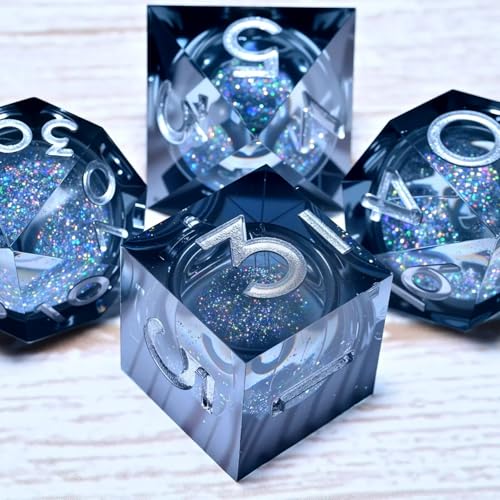 Resin Dice Set,Dragon and Dungeon Polyhedral Metal Dice, Punk Style Role-Play RPG Explorer MTG Pioneer Game DND Dice Set - color: Black Sand-white Text