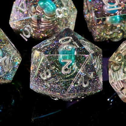 FugaCity Dice Set,Handmade Sharp Edge 7 Piece Resin Dice-Dungeon&Dragons Polyhedral Dice Set, D&D Dice Set with Gift Dice Case for RPG MTG Table Games - color: A-mini Planet