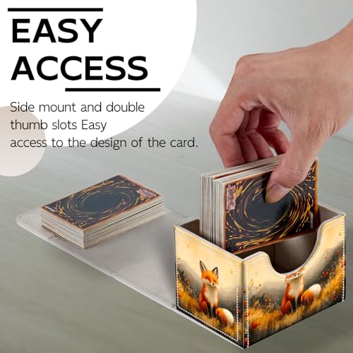 Trading Card Storage Box, Holds 100+ for MTG Cards, PU Leather with Magnetic Closure, Cute Fox in Wildflower Meadow Durable Deck Box for Magic the Gathering, Trading Card Games - color: Cute Fox in Wildflower Meadow