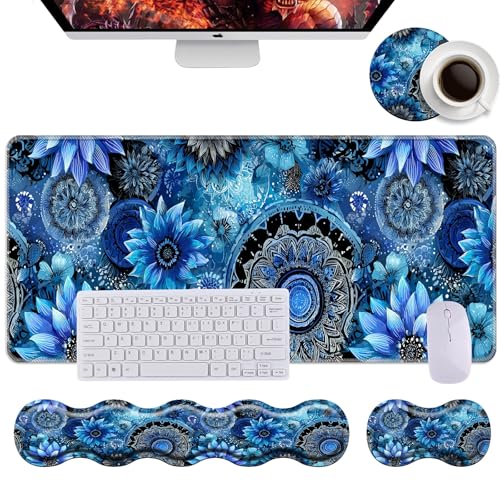 Keyboard Wrist Rest+Mouse Wrist Pad+Desk Pad Set,Memory Foam Ergonomic Easy Typing Pain Relief for Computer Laptop Office Home - Mandala - color: Mandala