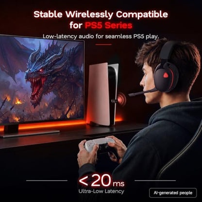 AOC 2.4GHz Wireless Gaming Headset for PS5, PS4 Fortnite & Call of Duty/FPS Gamers, PC, Switch, Bluetooth 6.0 Gaming Headphones with Noise Canceling Mic, 7.1 Virtual Surround, 45Hr Battery -BlackRed - color: Blackred