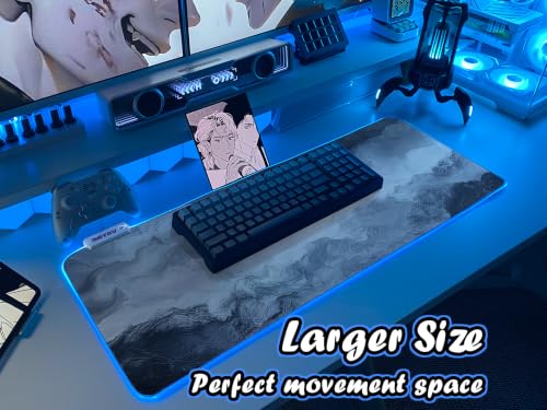 JMIYAV White RGB Gaming Mouse Pad 31.5x12 Inch PC XL Large Extended Glowing Led Light Up Desk Pad Non-Slip Rubber Base Computer Cute Mousepad Mat Desk Accessories Gaming Setup 94-153 - color: Coldfront