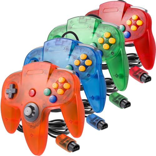 miadore 4 Pack Classic N64 Controller, Wired N64 Controllers with Upgraded Joystick for N64 Video Game System N64 Console - color: Clear Green/Orange/Red/Blue