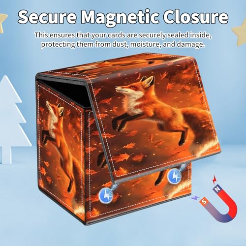 Card Deck Box for MTG Commander,Collectible Trading Storage Box Fits 120+ Single Sleeved Cards Magnetic Case PU Leather for Magic Commander TCG CCG MTG,Cute Fox Red - color: Cute Fox Red