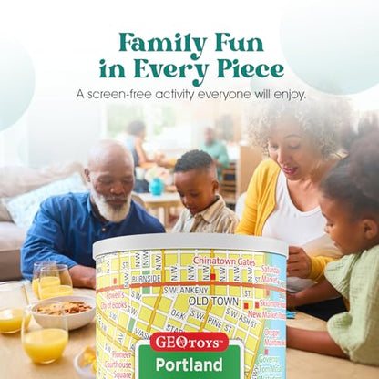 Geotoys Portland Mini City Puzzle - 100 Piece Puzzles for Kids and Adults in Portable Can, 13" x 10" Educational Travel Puzzle for Ages 7 and Up - Mini Puzzles to Learn & Explore Geography - style: Portland