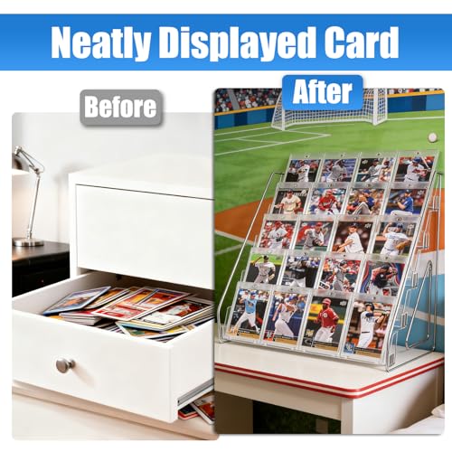 2 Pack 5-Tier Card Display Stand Holder for Collectors & Retails | 12.1" Clear Acrylic Riser Card Shelf for Desk & Shelf Organize, Fits Trading, Sports, TCG & Graded Cards, PSA BGS SGC Slabs