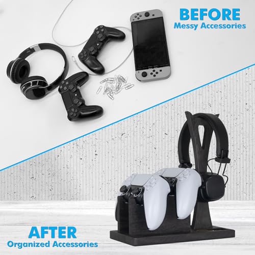 Gamer Gifts for Men Teenage Boy Controller Holder & Headphone Stand, Stylish Gaming Accessories Setup Controller Stand Headset Stands, Unique Gifts for Gamers to Organize Gaming Equipment - size: Game_Black