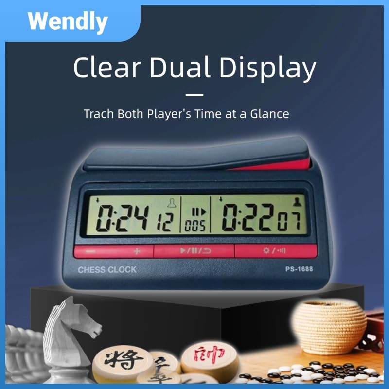 Digital Chess Timer Clock – Tournament‑Grade, 42 Modes, Silent Buttons, Dual‑Side, for US‑Chess/Fide, Go, Xiangqi, Backgammon. Same as pursun PS‑1688.