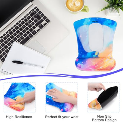 MEGREZ 4-in-1 Mouse Pad with Wrist Rest Ergonomic Memory Foam Desk Mat Set | ergonomic, anti-slip base, 4pcs set, desk pad, mouse wrist rest, keyboard rest, coaster, ideal for office & gaming - color: Colorful Interstellar