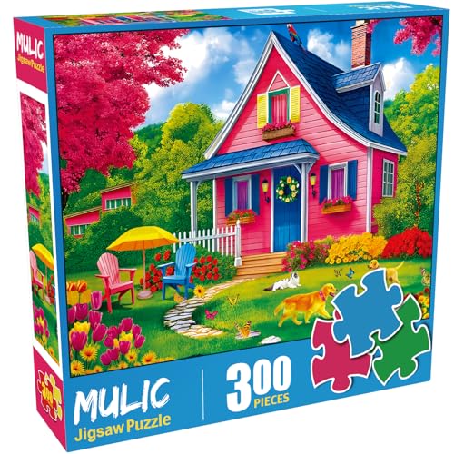 300 Piece Puzzles for Adults Kids - Jigsaw Puzzle - The Pink Courtyard House - color: Pink Courtyard House
