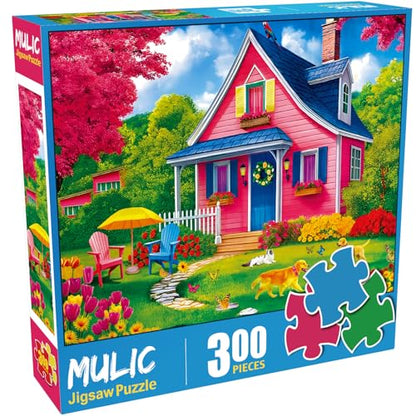 300 Piece Puzzles for Adults Kids - Jigsaw Puzzle - The Pink Courtyard House - color: Pink Courtyard House