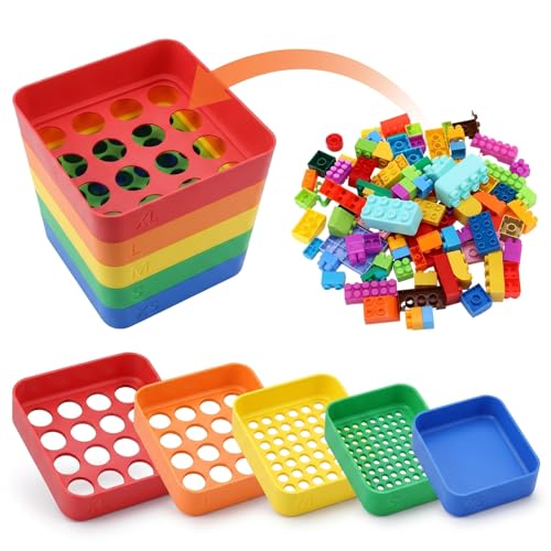 Rtteri 5 Pack Stackable Sorting Trays, Colorful Plastic Small Parts Organizer with XS S M L XL Hole Sizes, Quick Classification Art Trays for Craft Pieces, Beads, Hardware(Classic,Rainbow) - color: Rainbow