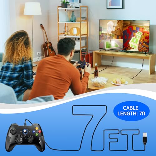 EasySMX Wired Gaming Controller,PC Game Controller Joystick with Dual-Vibration Turbo and Trigger Buttons for Windows PC/ PS3/ Android TV Box/Tesla