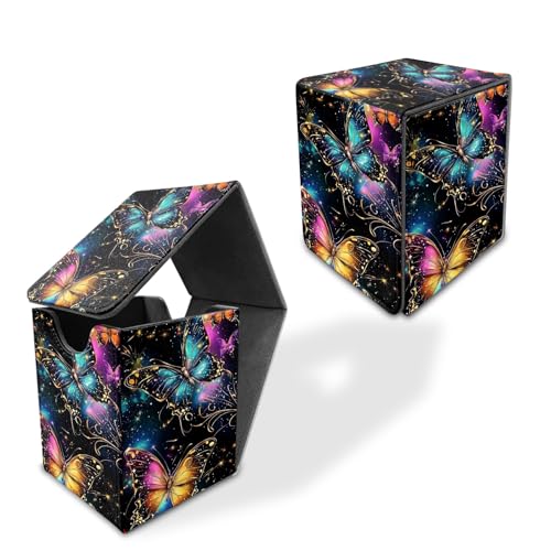 for MTG Deck Box, Commander Deck Case Fits 100 Double Sleeved Cards, PU Leather Storage Box, Compatible with Magic/TCG/PTCG/EDH/Sport Cards,Colorful butterflies - color: Colorful butterflies