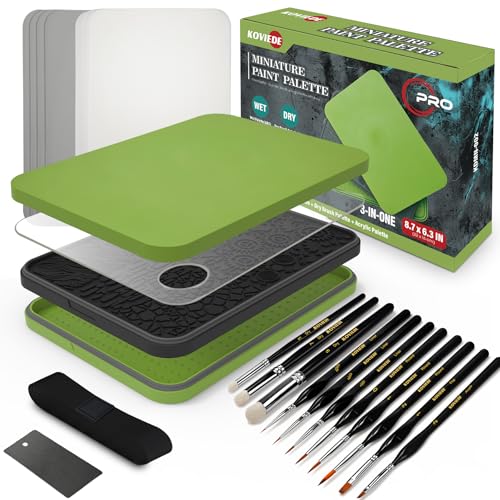 Wet Palette, Dry Brush Palette and Acrylic Paint Palette | 11PCS Detail Paint Brushes Drybrush for Miniature Painting and Acrylic Paints, 100PCS Hydration Paper and 4PCS Sponges - style: 3-in-1 Set&11 Brushes