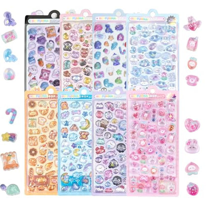 3D Cute Mini Puffy Stickers,8 Sheets 400+Kawaii Air Decorative Stickers HEYFUMMAI for Phone Case Or DIY Planners Notebooks Scrapbooks Handbooks Decoration ﻿ - style: 8PCS Stickers