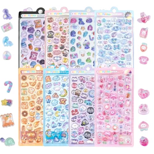 3D Cute Mini Puffy Stickers,8 Sheets 400+Kawaii Air Decorative Stickers HEYFUMMAI for Phone Case Or DIY Planners Notebooks Scrapbooks Handbooks Decoration ﻿ - style: 8PCS Stickers