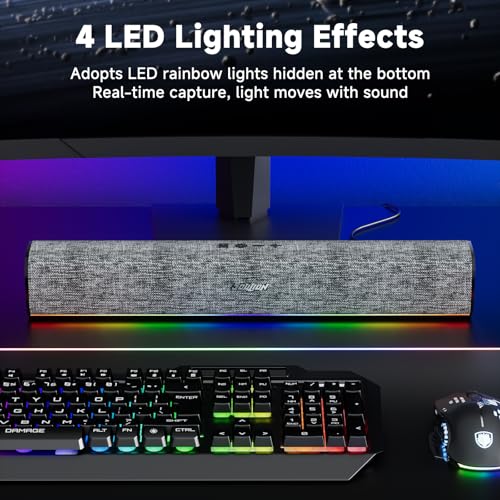SOULION Computer Speakers for Desktop Monitor USB Plug & Play PC Soundbar | Dynamic LED Light, USB Plug & Play PC, Switch Button, Bluetooth 5.1, Clearly Sound, Breathable Material, Widely Application - color: Gray