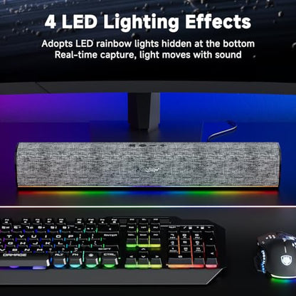 SOULION Computer Speakers for Desktop Monitor USB Plug & Play PC Soundbar | Dynamic LED Light, USB Plug & Play PC, Switch Button, Bluetooth 5.1, Clearly Sound, Breathable Material, Widely Application - color: Gray