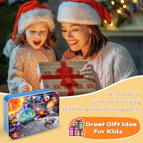 Puzzles for Kids Ages 4-6, 60 Piece Puzzles for Kids Ages 3-5 in Metal Box | Educational Space Jigsaw Puzzles Kids Puzzles,Childrens Puzzle Games Puzzle Toys for Girls and Boys - color: Space