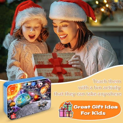 Puzzles for Kids Ages 4-6, 60 Piece Puzzles for Kids Ages 3-5 in Metal Box | Educational Space Jigsaw Puzzles Kids Puzzles,Childrens Puzzle Games Puzzle Toys for Girls and Boys - color: Space