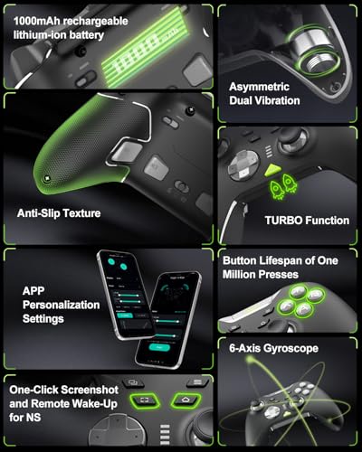 PXN P5 Wireless Gaming Controller for PC, Steam Deck, Switch, Android & iOS | Hall Effect Joysticks & Triggers, 1000Hz Polling, 4 Macro Buttons, 2.4G/BT/SW, Turbo, App