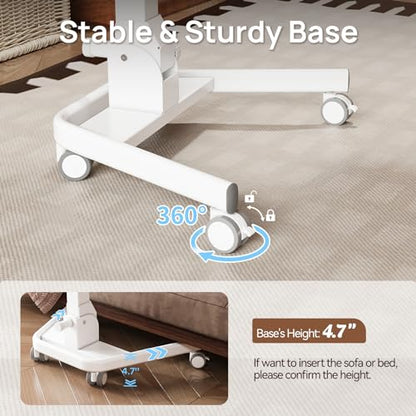 Foldable Mobile Standing Desk, Rolling Laptop Cart, White | 29.9"-42.9" Height Adjustment, Easy to Fold, Portable Standing Desk on Wheels, Folding Desk for Compact Space - color: White
