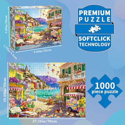 Jigsaw Puzzles for Adults 1000 Piece Puzzle for Adults 1000 Pieces Puzzle 1000 Pieces-Coastal Town Enchanted Escape - color: Coastal Town