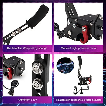 PC USB Simulator Shifter 64 Bit Handbrake with Clamp L Shape Lever Kit Compatible with G29 G27 G25 G920 T300RS/GT Steering Wheel Sequential H Gear Shifter Compatible with ATS ETS Dust WRC Sim Racing Games 6+R Black
