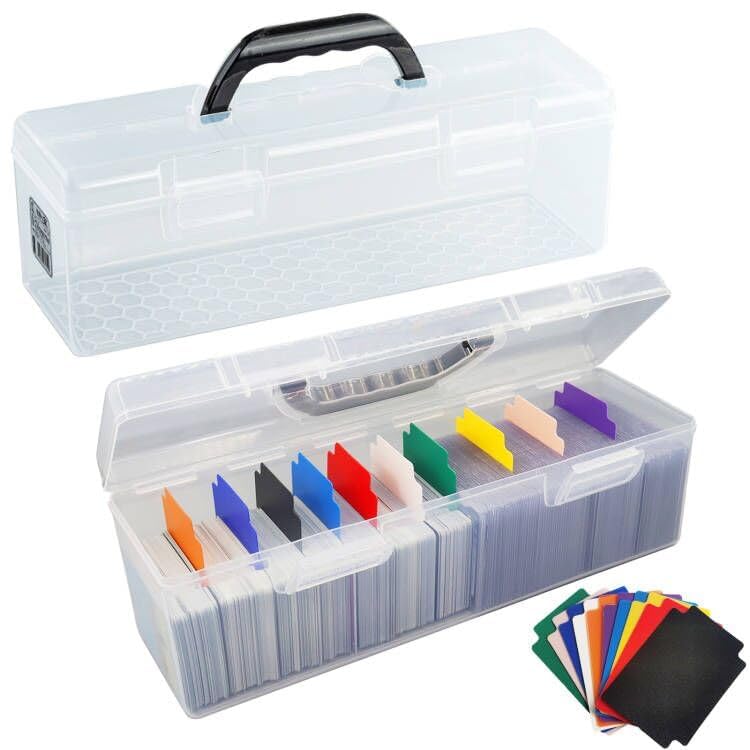 2 Pack Plastic Card Storage Box - Toploader Baseball, Football & Sports Card Case with Handle, Holds Up to 750 Cards - style: 2 Pack