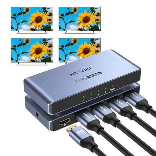 MT-VIKI 2.0 HDMI Splitter, 4K@60Hz HDMI Duplicator/Distributor HDR Support EDID HDCP 2.2 RGB 4:4:4 18Gbps-Adapter Included (8K 1 in 4 Out) - size: 8K 1 in 4 out