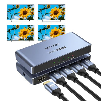 MT-VIKI 2.0 HDMI Splitter, 4K@60Hz HDMI Duplicator/Distributor HDR Support EDID HDCP 2.2 RGB 4:4:4 18Gbps-Adapter Included (8K 1 in 4 Out) - size: 8K 1 in 4 out