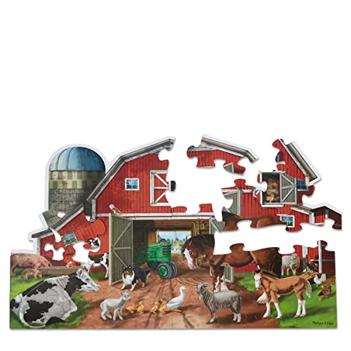 Melissa & Doug Busy Barn Shaped Jumbo Floor Puzzle (32 Pieces, 2 x 3 Feet), Jigsaw Puzzle for Preschoolers and Kids Ages 3+ - FSC Certified