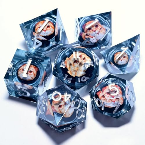 Resin Cat Head DND Dice, Sharp Edge Dungeons and Dragons Polyhedron Game Dice Set for Role Playing Games RPG Explorer Magic, Holiday Birthday Gifts Party Gifts - color: Cute Cat Head