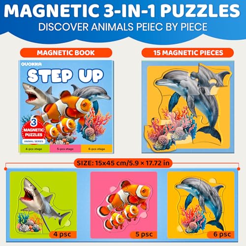 QUOKKA Step Up Magnetic Puzzles for Toddlers 1-3, Ocean Puzzle Set in One Book, Travel Games for Kids 3-5, Screen Free Toy for Toddlers and Preschoolers - color: Ocean